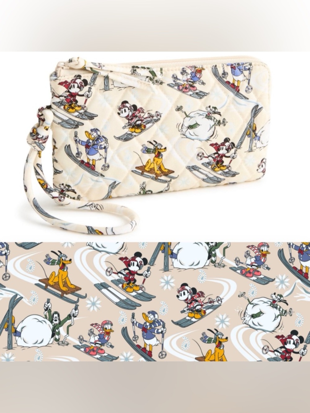 🆕 Vera Bradley Disney Zip Wristlet Downhill Skiing Mickey And Friends
